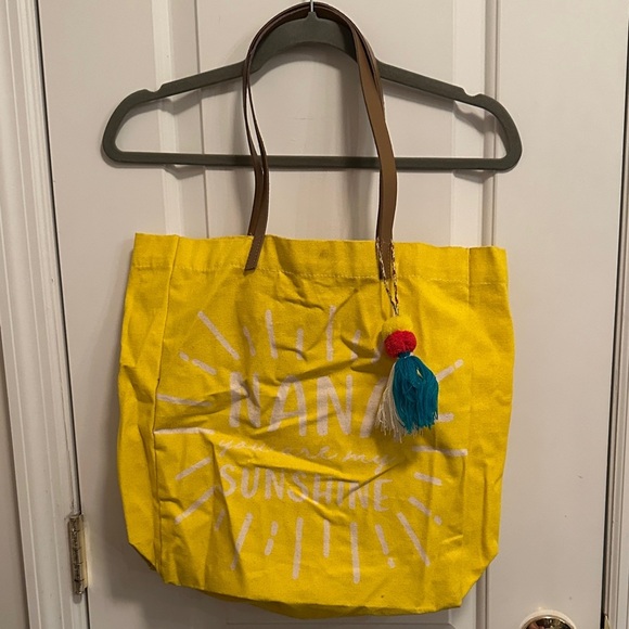 Handbags - Vibrant Yellow Tote with Brown Leather Straps